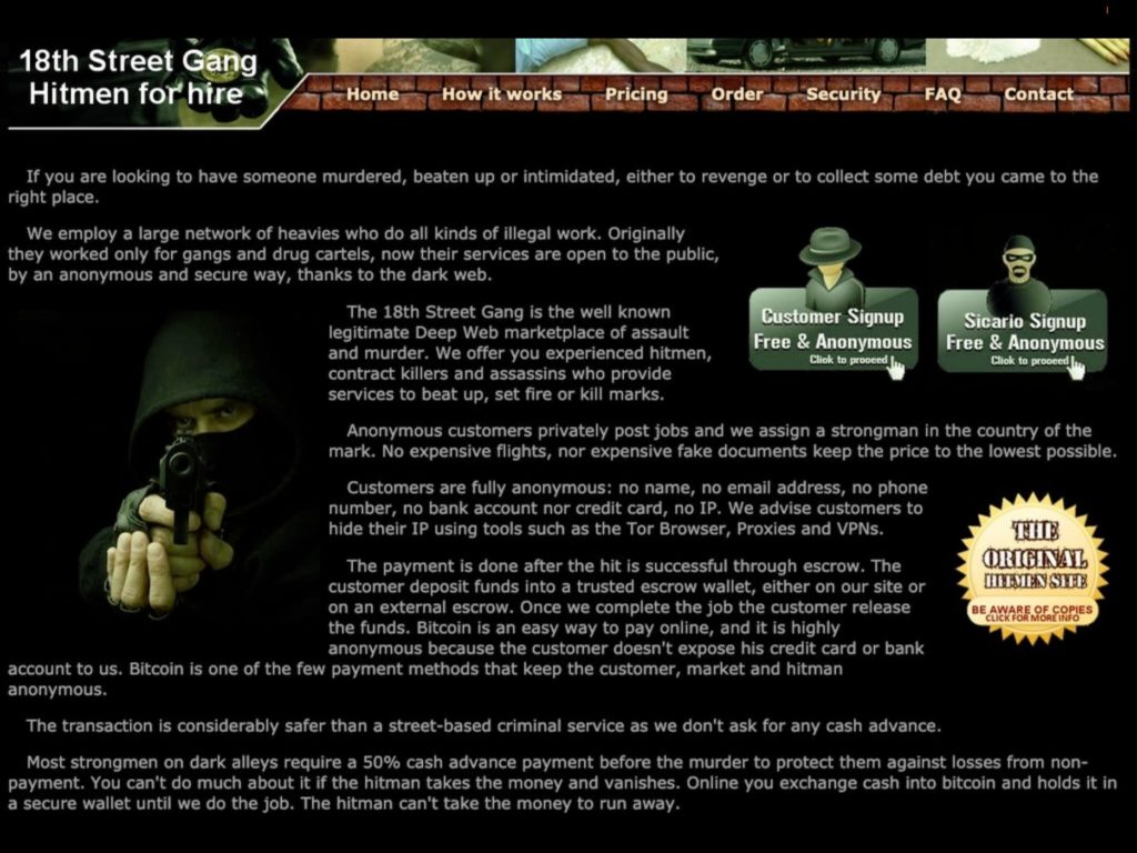 Another dark web screenshot for a hitman website