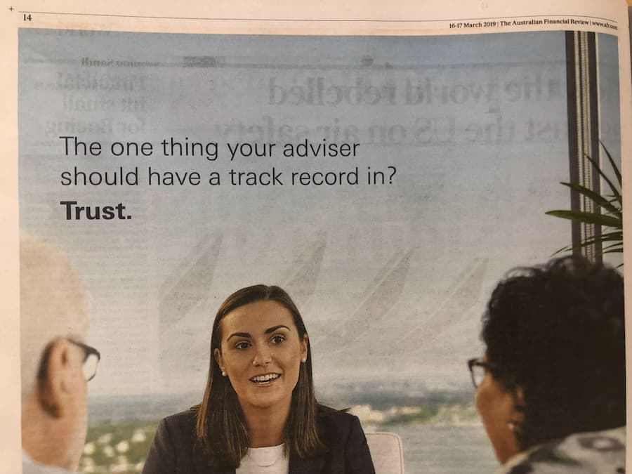 Newspaper ad promising trust
