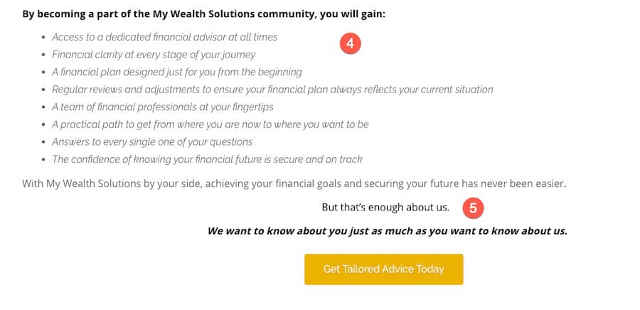 Weak copywriting on a financial planner's About Us page