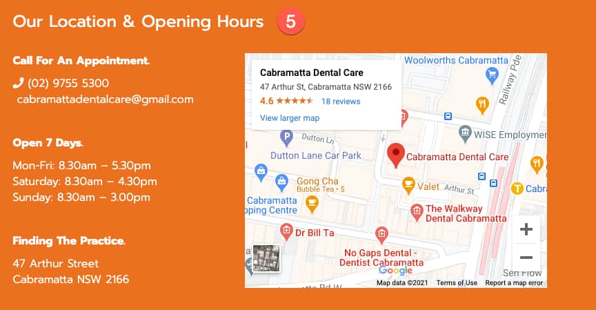 About Us page map for dentist