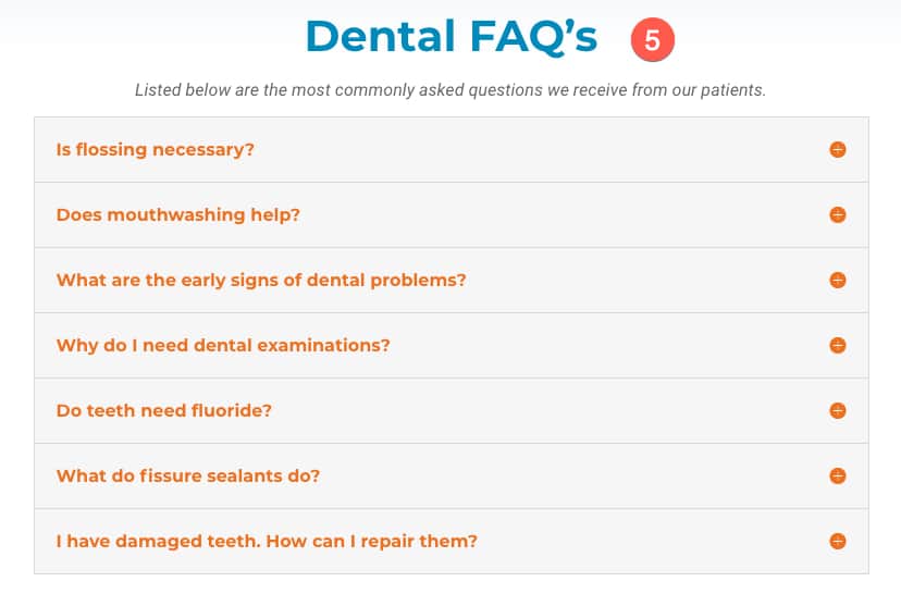 FAQ on dentist about us page