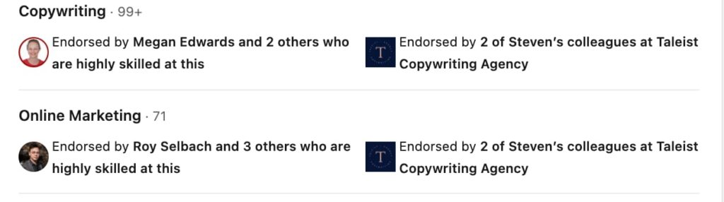 LinkedIn endorsements for copywriting