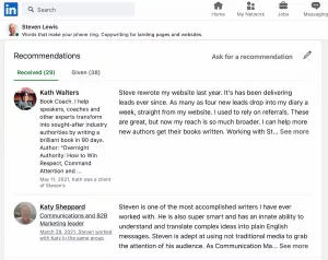 Screenshot of LinkedIn recommendations