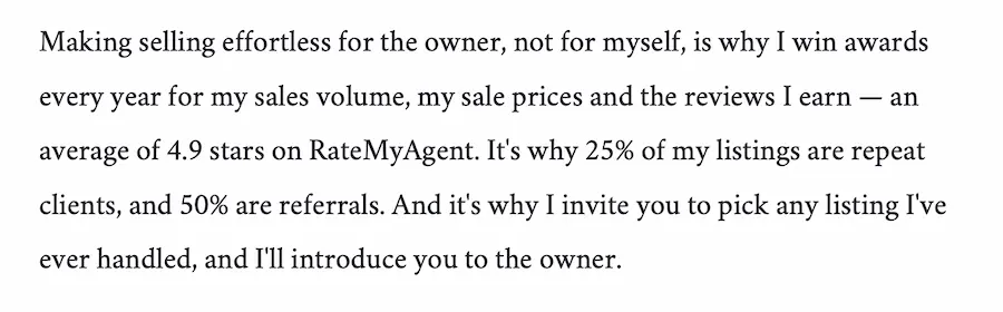 Social proof in a real estate agent bio