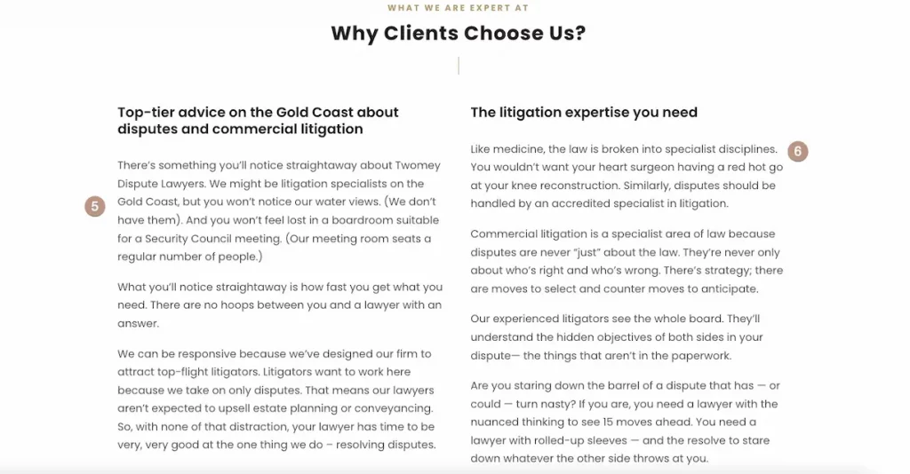 Addressing client objections in the website copywriting for a law firm
