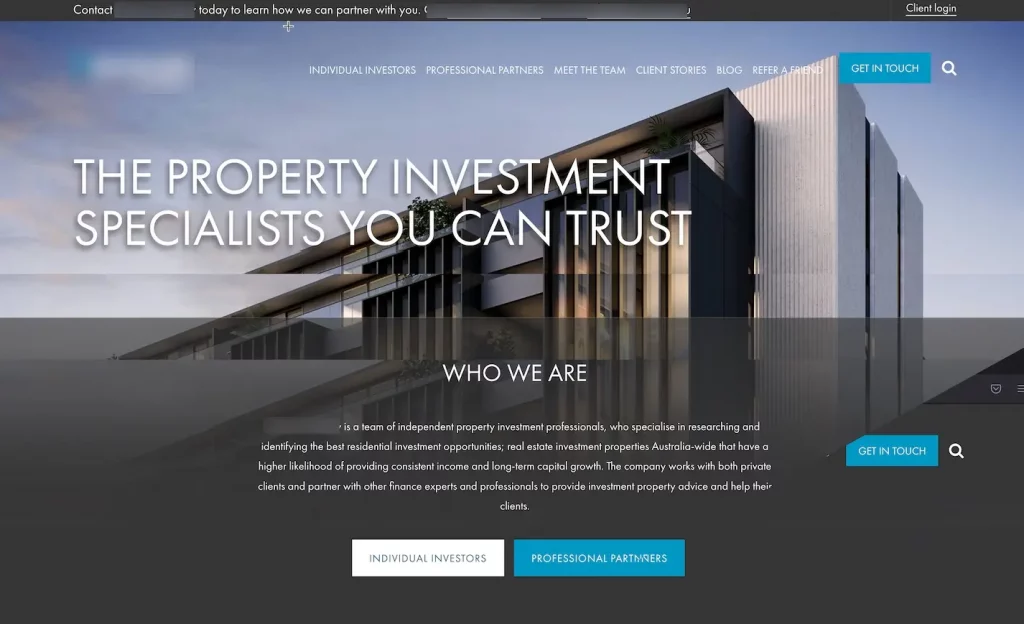 Old website homepage for property advisors