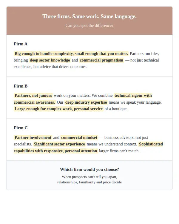 Professional services differentiation comparisoin